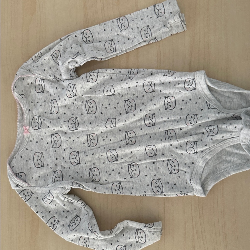 Gray Baby Onesie with Owl Print